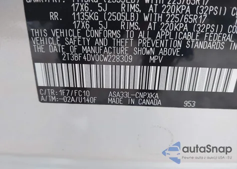 2012 Toyota Rav4 z USA, uszkodzony, nr VIN 2T3BF4DV0CW228309